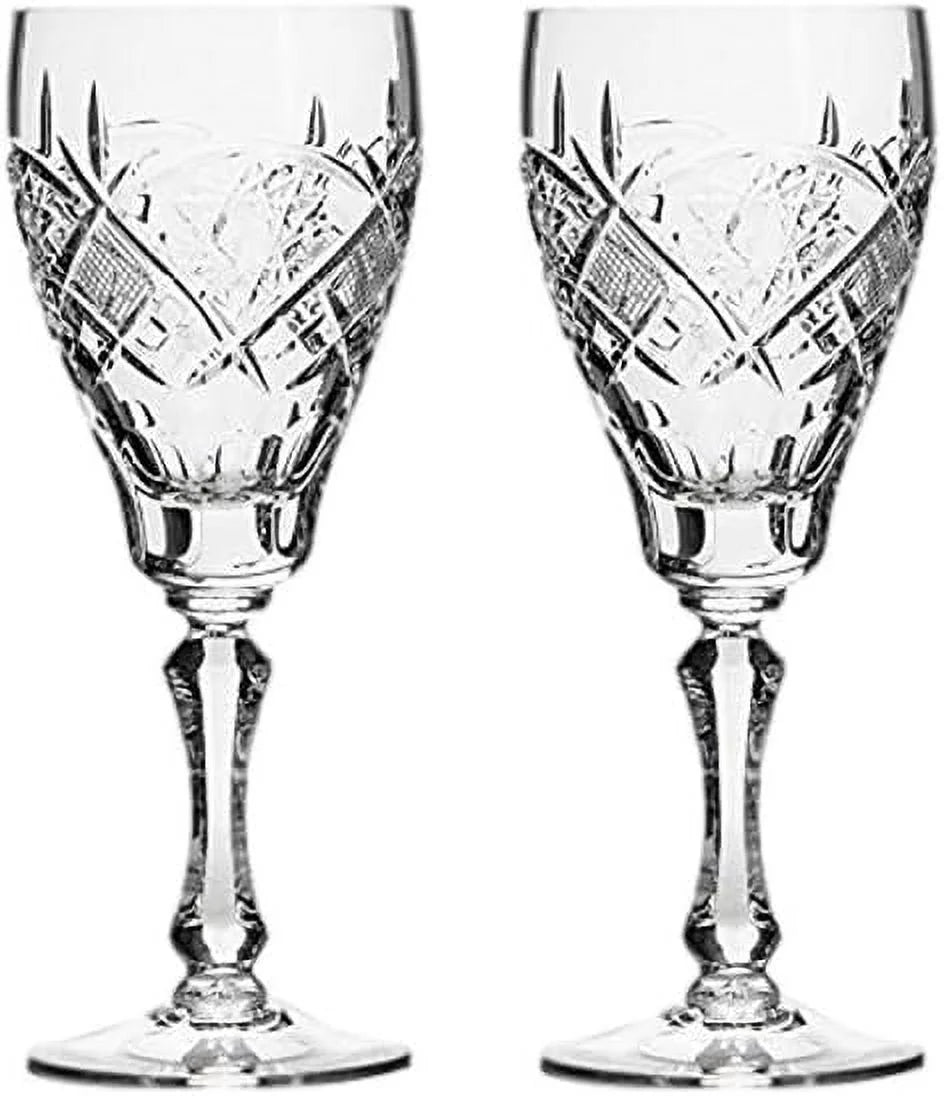 Set Of 2 Hand Made Vintage Crystal Wine Goblets X1777