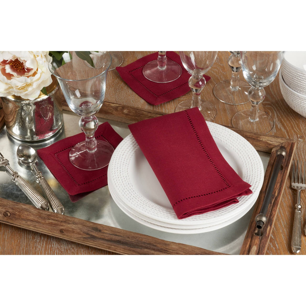 Burgundy Hemstitch Border Dinner Napkin Set of 12 Z471