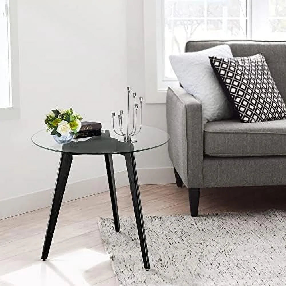 Round Glass Dining Table with Wood Legs 31.5 inch P270291