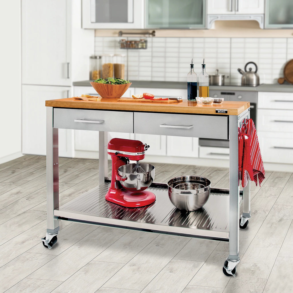 Stainless Steel Kitchen Island with Solid Wood Top G779268