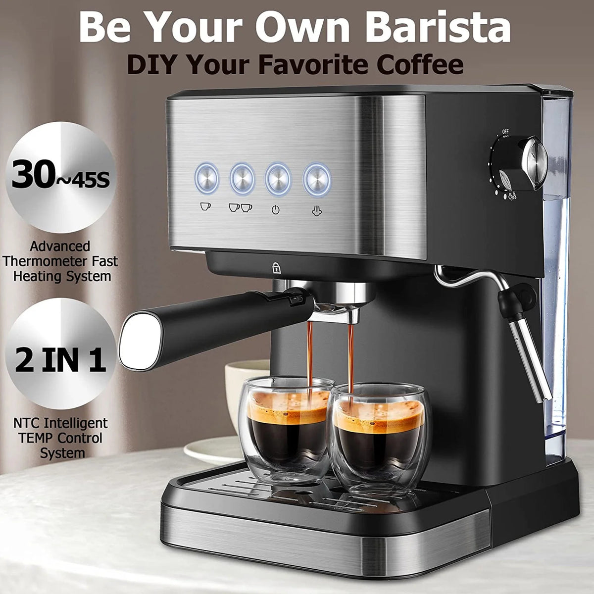 15 Bar Espresso Coffee Maker with Frother Wand S757722