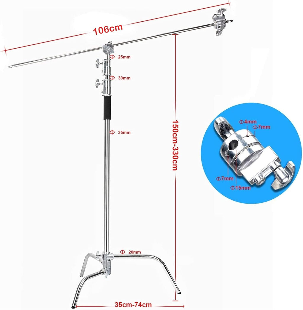 C Stand Heavy Duty 100% Metal Max 10.8ft/330cm with Holding Arm Boom Arm 2 Pcs Grip Head U29299