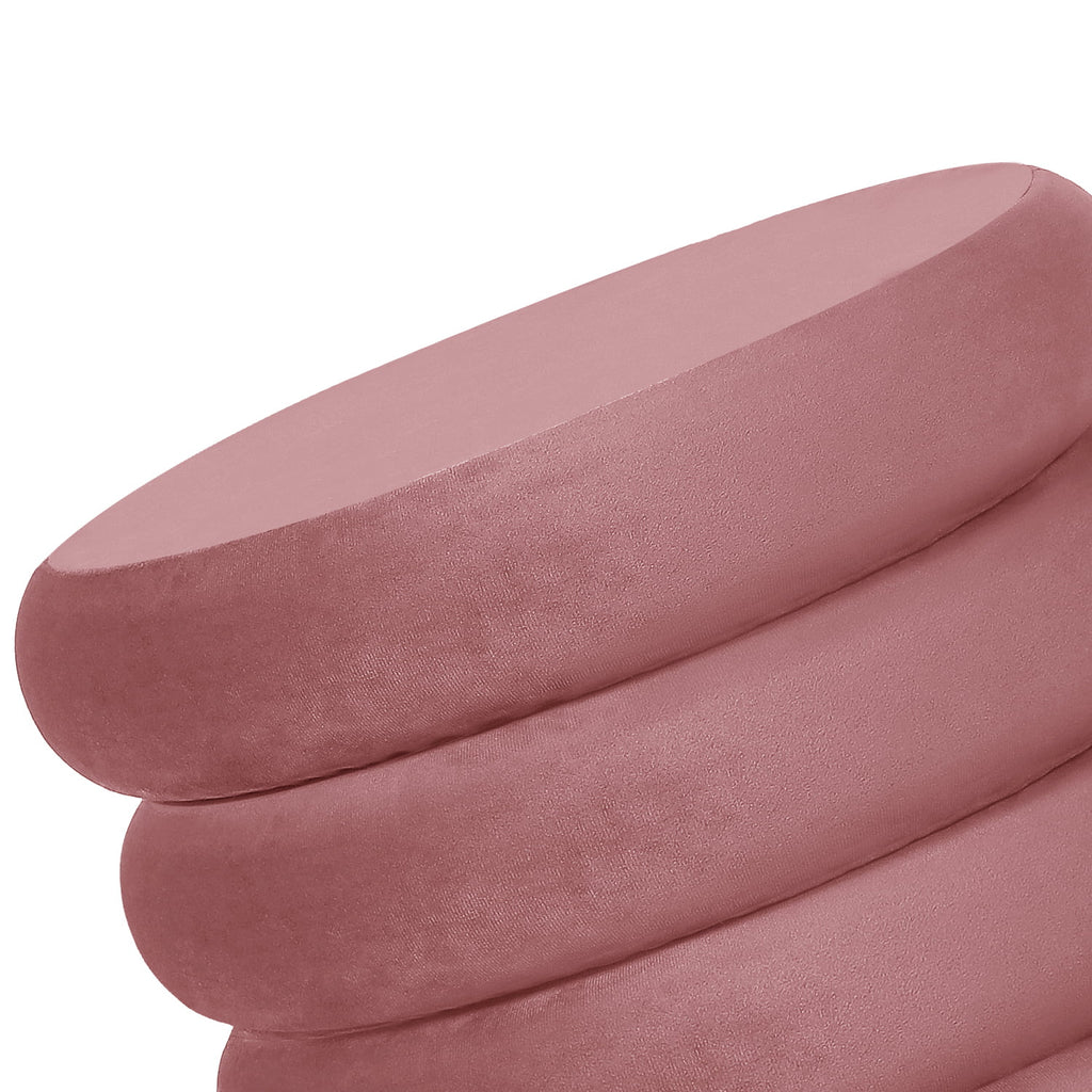 Pink Velvet Round Ottoman Stool M34711