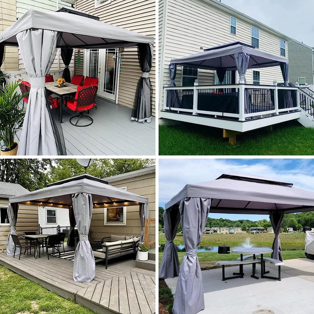 10X13 ft Outdoor Gazebo with Mosquito Netting and Curtains N2631