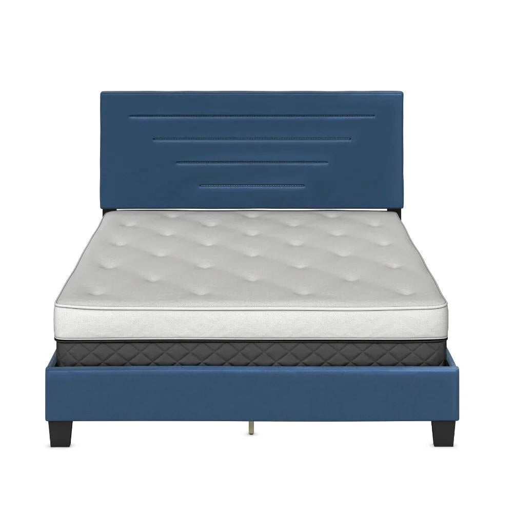 Blue Faux Leather Upholstered Platform Bed E545013