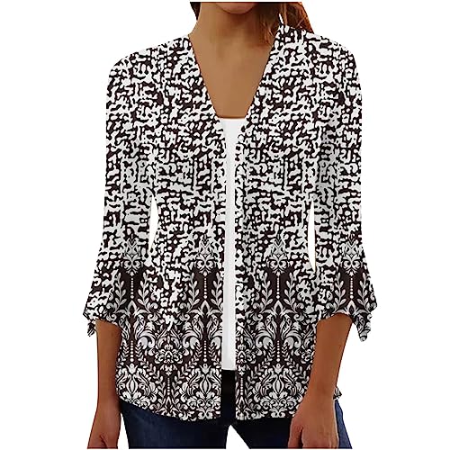 3/4 Sleeve Bell V Neck Graphic T Shirts Button Pleated Tops Floral Blouse O5618