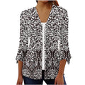 3/4 Sleeve Bell V Neck Graphic T Shirts Button Pleated Tops Floral Blouse O5618