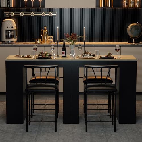 Gray Small Bar Table and Chairs Dining Set for 2 with Storage Shelves N206285