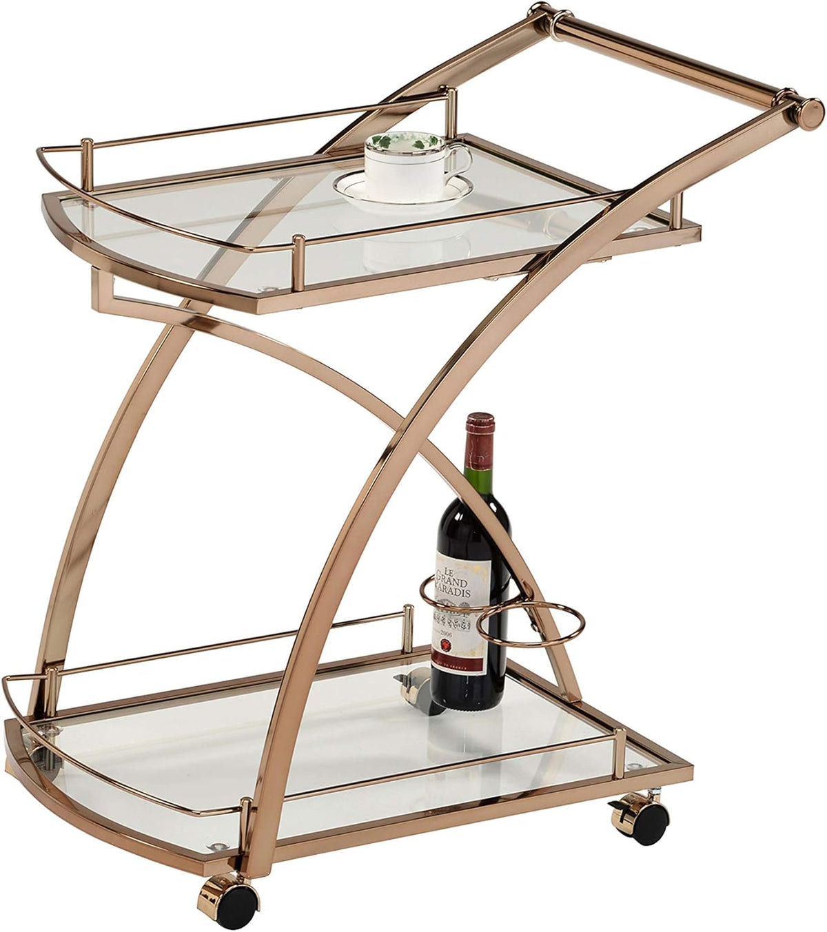 Gold Metal Glass Rolling Kitchen Serving Cart L878593