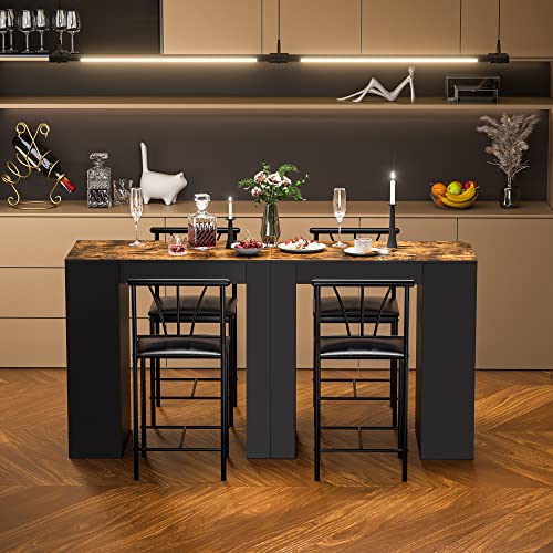 Gray Small Bar Table and Chairs Dining Set for 2 with Storage Shelves N206285