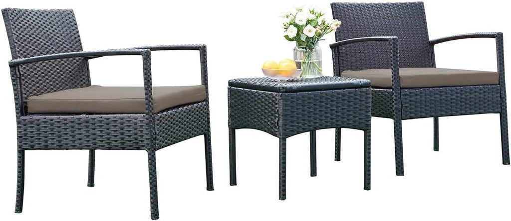 3 PCS Patio Rattan Bistro Set with Coffee Table and 2 Sofas Y367628