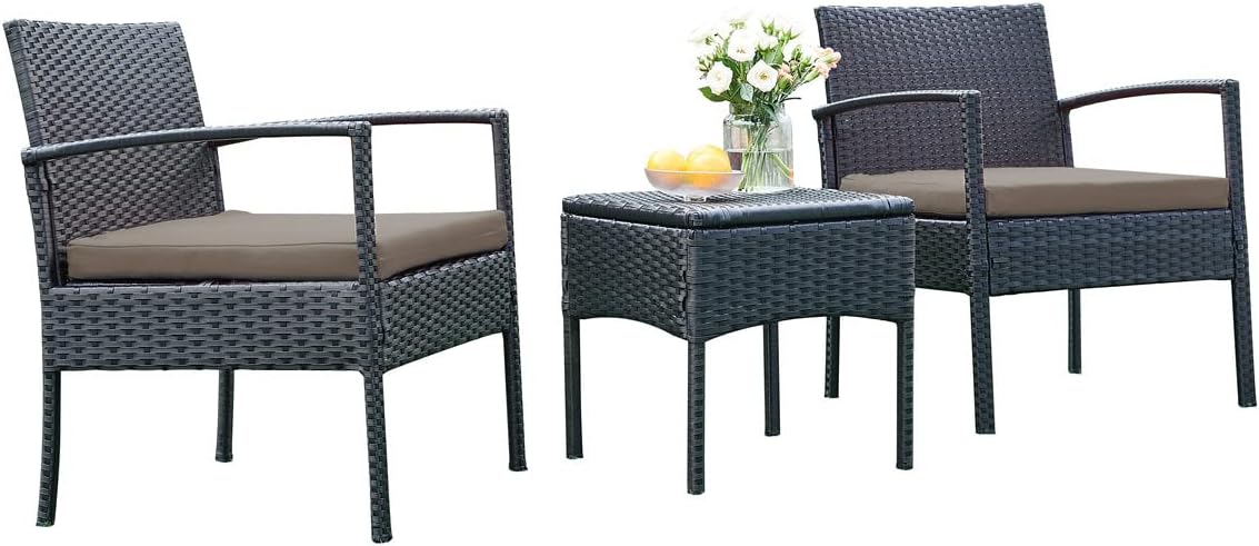 3 PCS Patio Rattan Bistro Set with Coffee Table and 2 Sofas Y367628