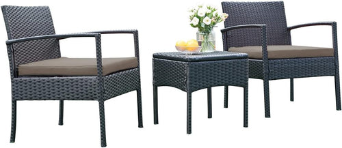 3 PCS Patio Rattan Bistro Set with Coffee Table and 2 Sofas Y367628