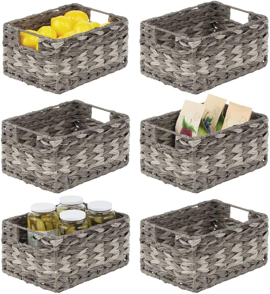 Woven Plastic Storage Organizer Basket Bin with Handles 6 Pack Gray Ombre R5408