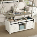 47.3'' White Rustic Brown Rectangular Lift Top Coffee Table with Storage D666