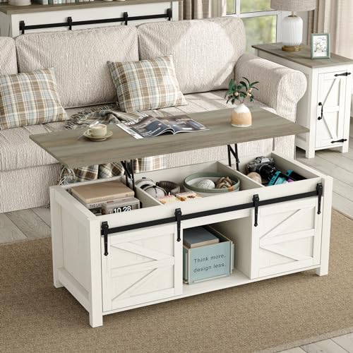 47.3'' White Rustic Brown Rectangular Lift Top Coffee Table with Storage D666