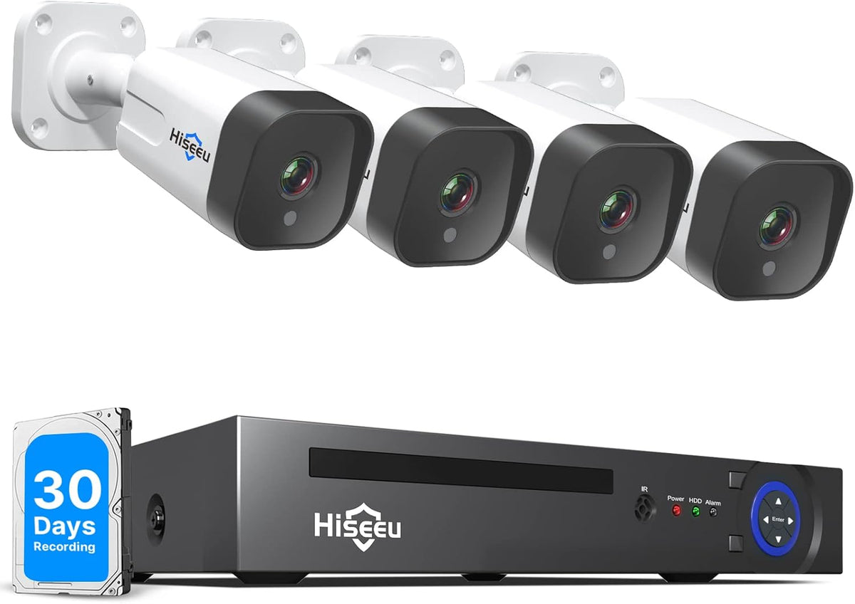 4K PoE 8CH 8MP NVR Security Camera System with 4Pcs Outdoor Bullet Cameras, 3TB Hard Drive, 100ft Night Vision, IP67 Waterproof Q391338