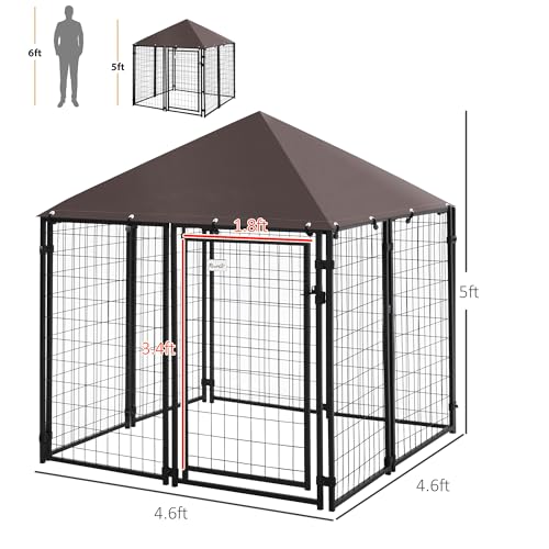 4.6' x 4.6' x 5' Black Welded Wire Outdoor Dog Kennel H359973