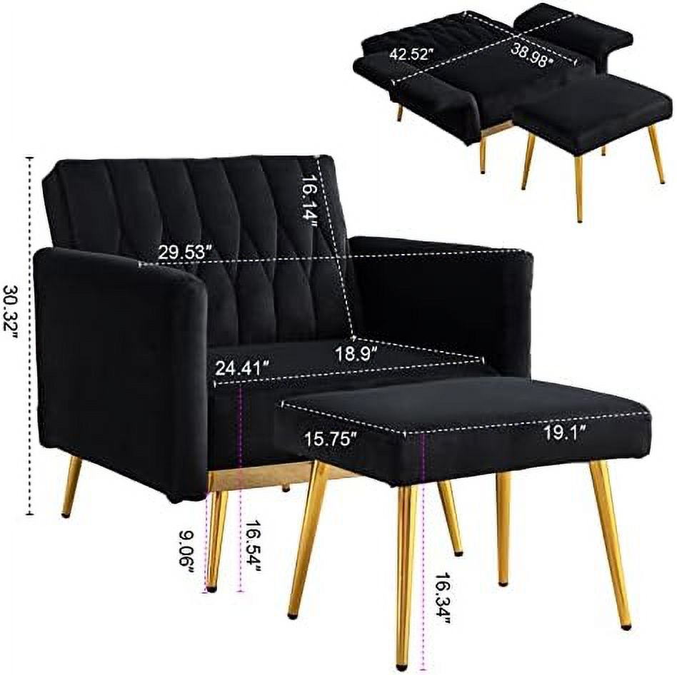 Black Velvet Single Sofa Chair with Ottoman S245226