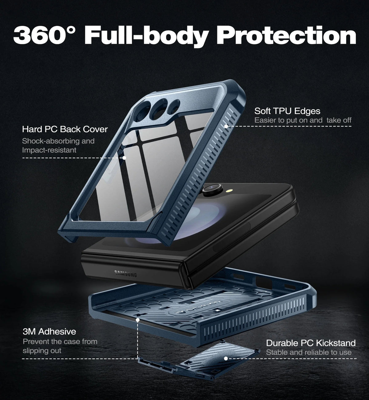 Navy Blue Shockproof Case with Kickstand and Rotatable Belt Clip L820