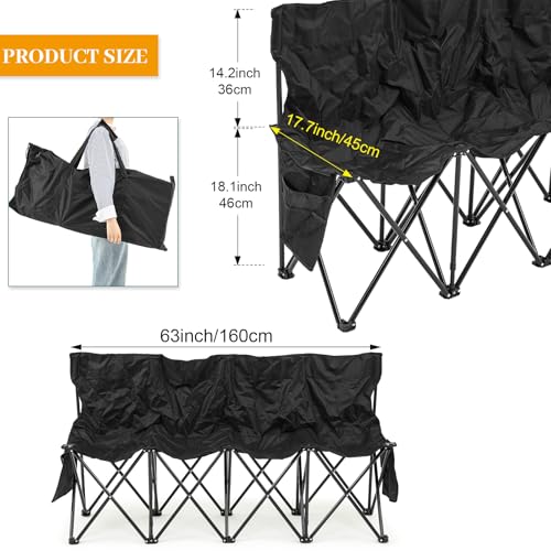 Portable 4 Seat Foldable Soccer Bench with Pockets and Carrying Bag G1037