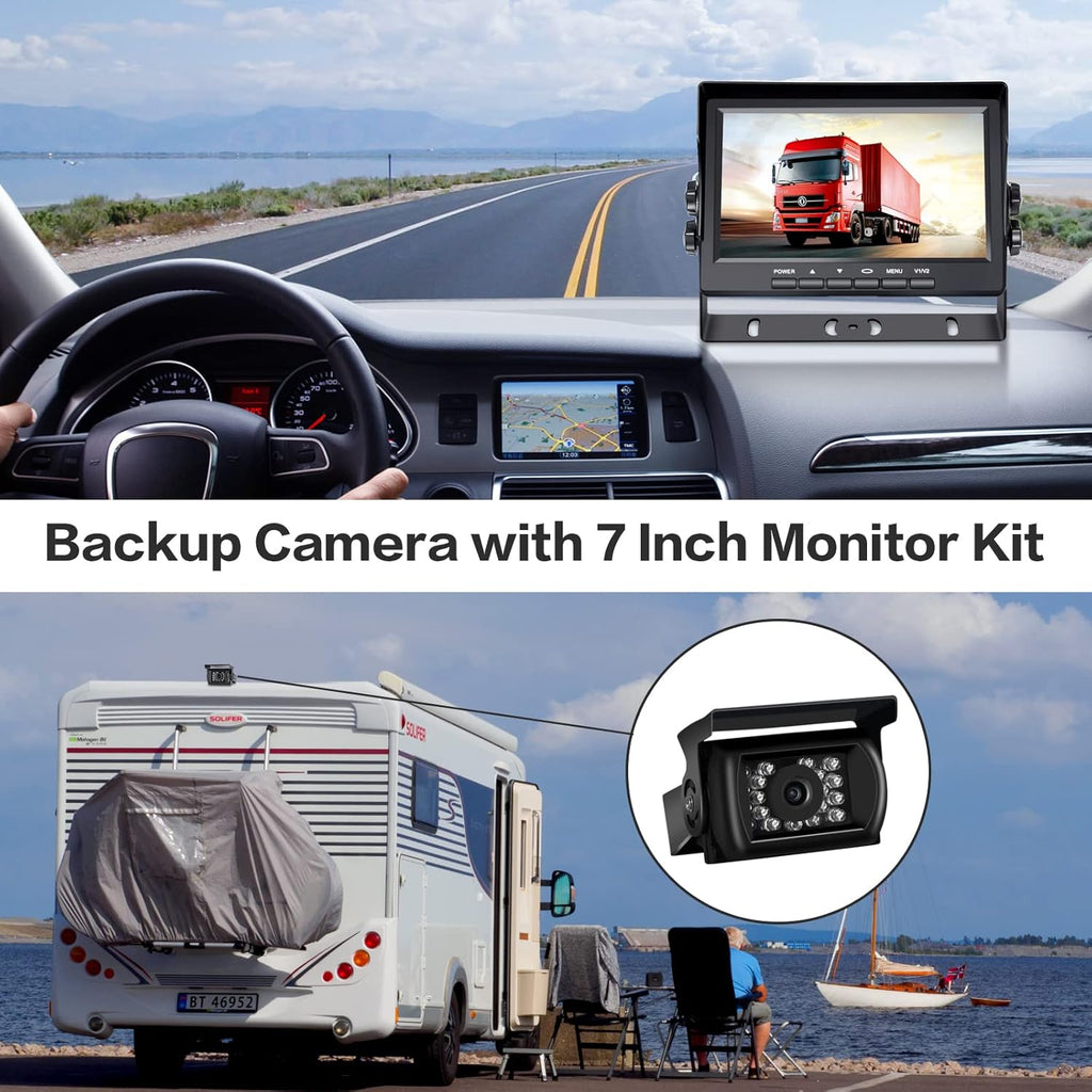 RV Backup Camera with 7 Inch Monitor Kit 18 IR LED Rear View Camera Q8195