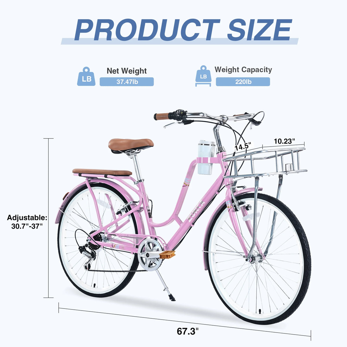 26 inch 7 Speed Pink Cruiser Bike E8536