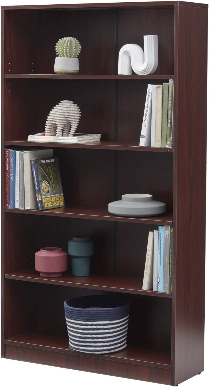 Wood 4-Shelf Bookcase Adjustable Bookshelf, Warm White J97391