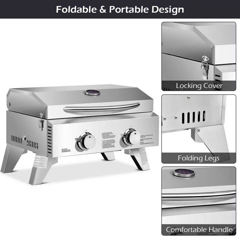 2 Burner Portable Propane Gas Grill Stainless Steel E6072