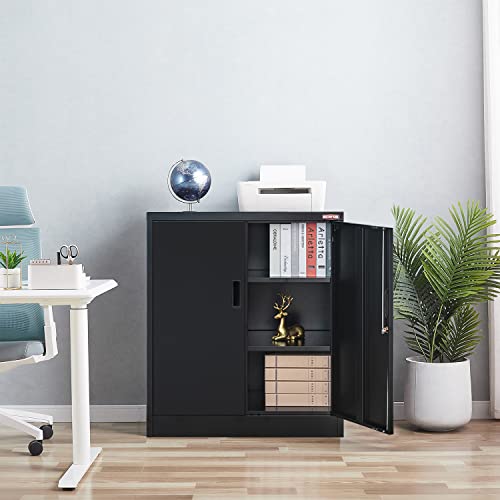 Metal Storage Cabinet with Locking Doors and 2 Drawers, White M7926