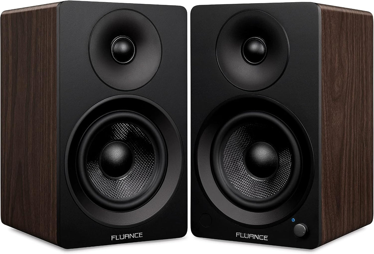 Powered 2-Way Stereo Bookshelf Speakers with 6.5 Drivers, 120W Amplifier (Natural Walnut) A2704