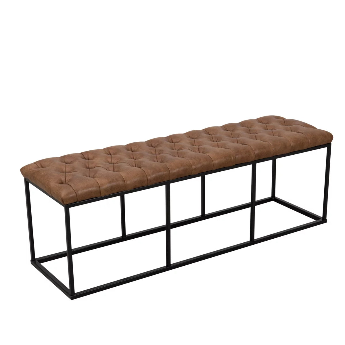Faux Brown Leather Tufted Bench N9815