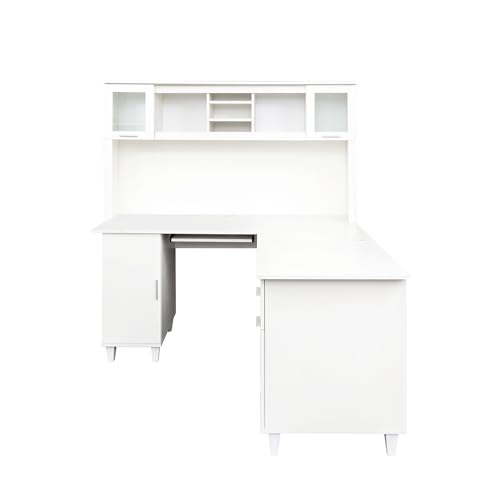 White Corner Desk with Drawers and Shelves G500175