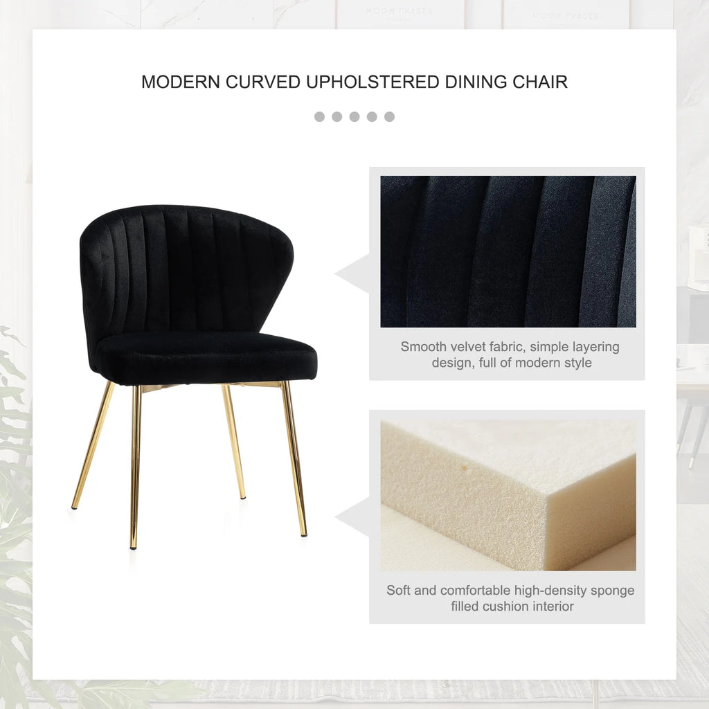 Black Velvet Upholstered Wingback Dining Chairs Set of 4 with Metal Legs S774645
