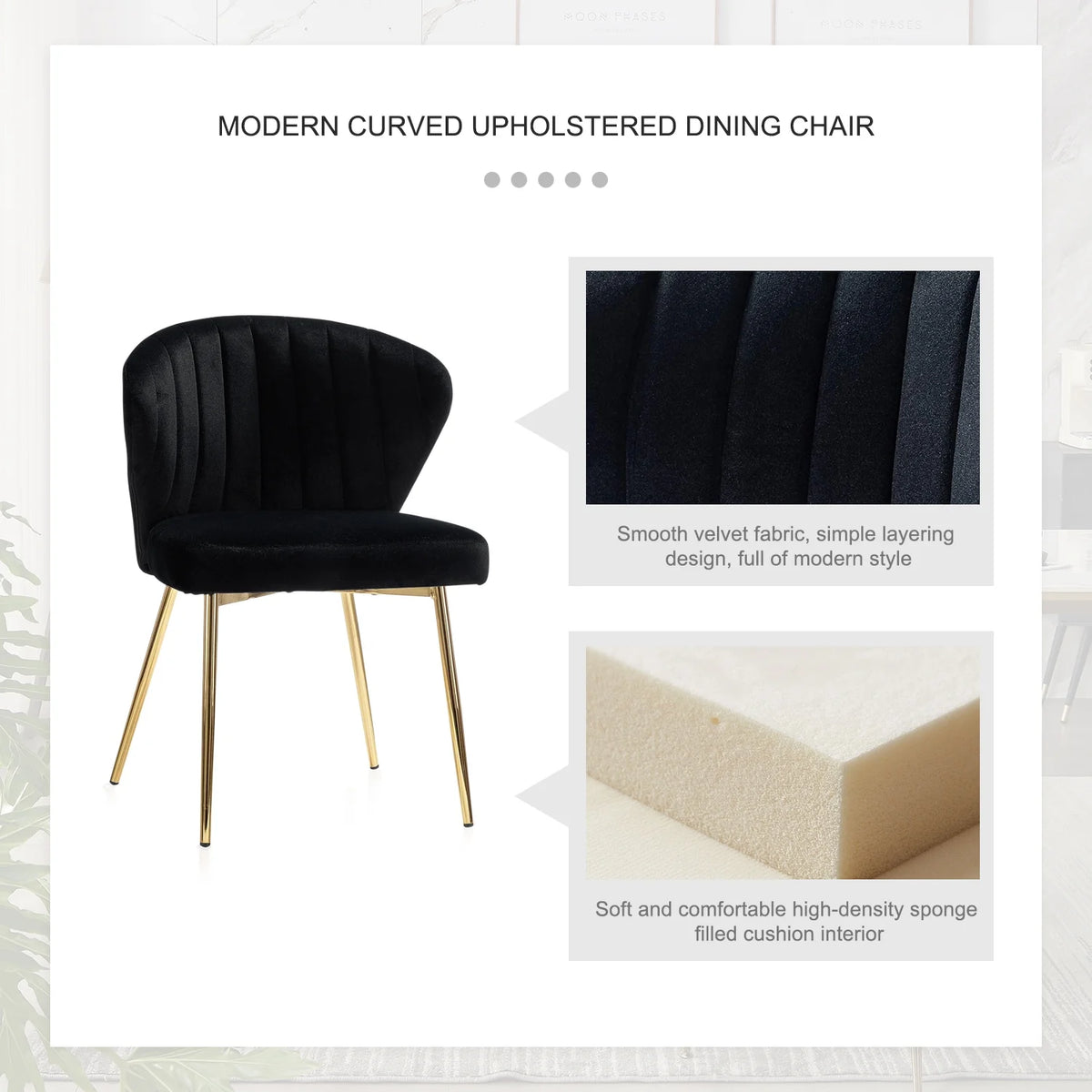 Black Velvet Upholstered Wingback Dining Chairs Set of 4 with Metal Legs S774645