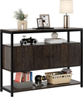 Walnut Brown 3-Tier Console Table with 2 Cabinet Doors W6139