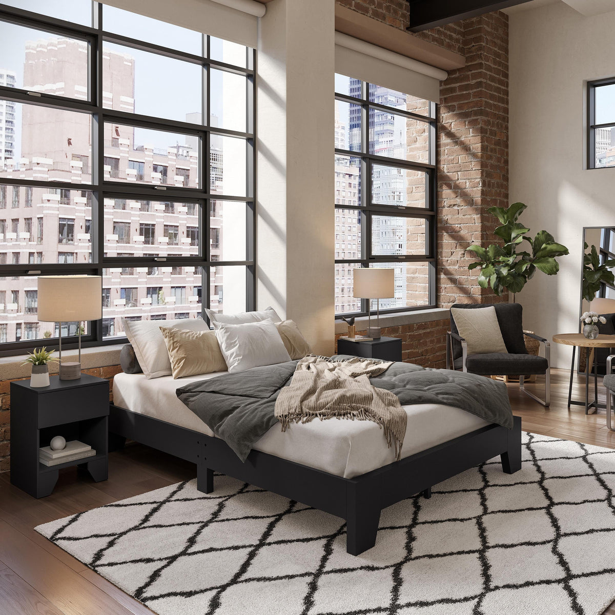 Black Full Platform Bed Frame E327