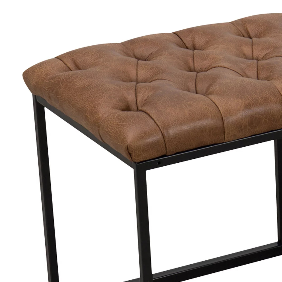 Faux Brown Leather Tufted Bench N9815