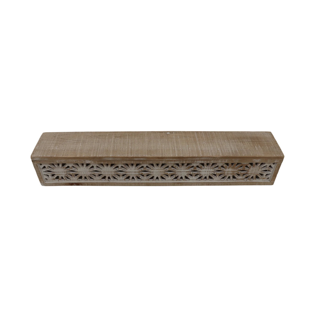 Hand-Carved Wooden Floral-Patterned Floating Wall Shelf W134