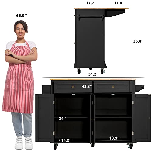 White Rolling Kitchen Island with Drop Leaf and Storage Cabinet S20451