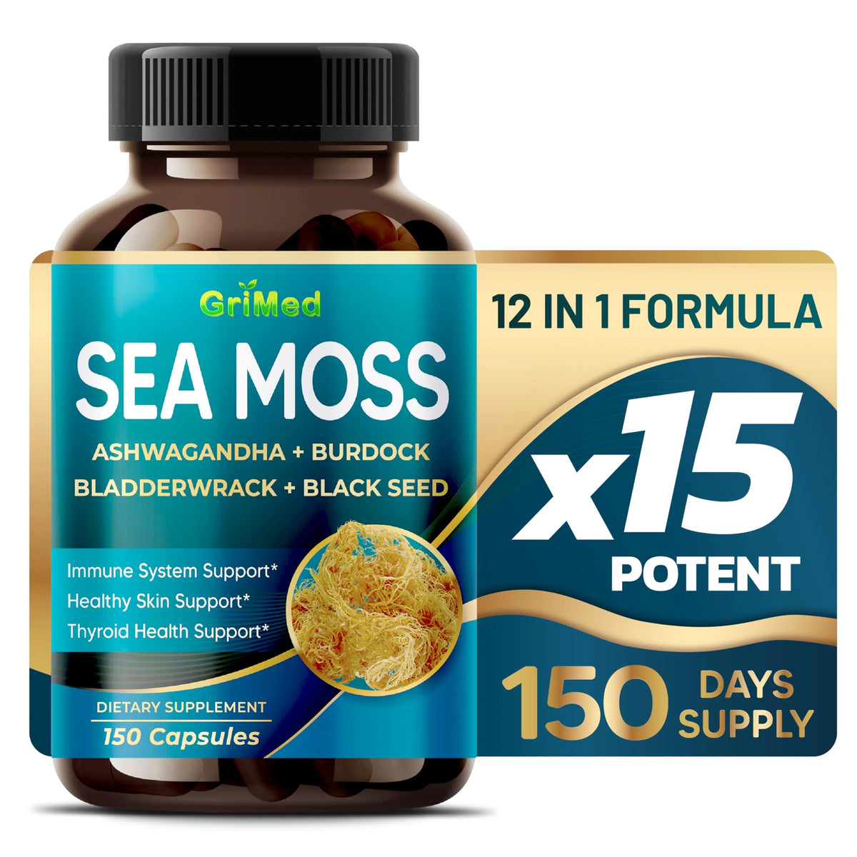 Sea Moss Extract with Ashwagandha, Burdock Bladderwrack, Black Seed 150 Count W798136