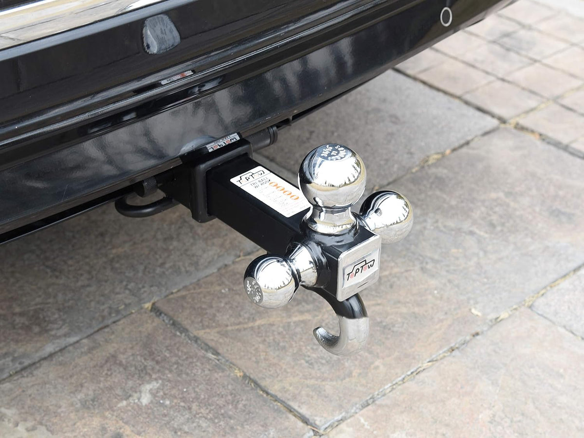 Trailer Tri Ball Hitch with Hook, 2 inch Receiver, Chrome, 5/8 inch Hitch Lock, Pack of 2 V880