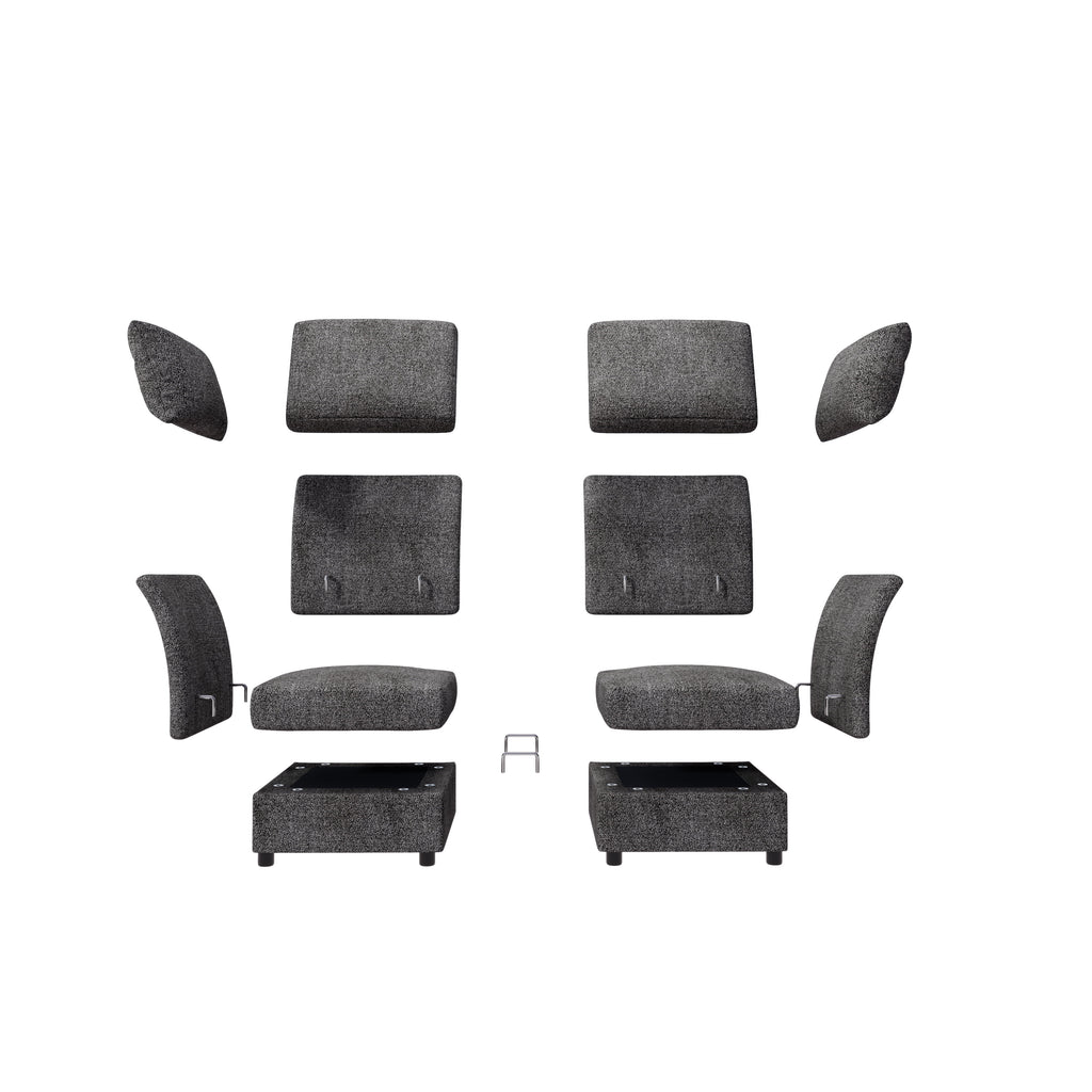 Dark Grey 9 Seat Modular Sectional Sofa with Ottomans V17583