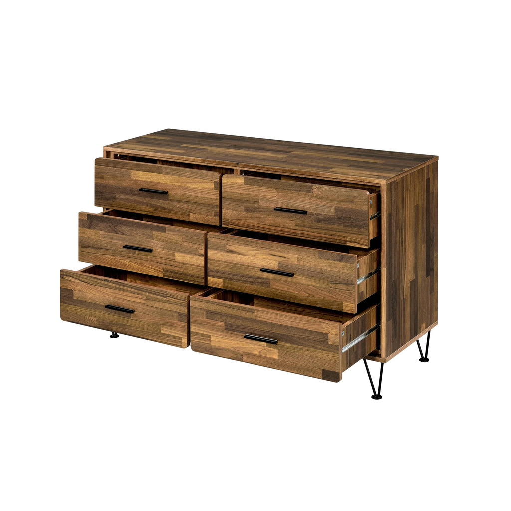 Walnut Finish 6-Drawer Dresser with Hairpin Legs I65243