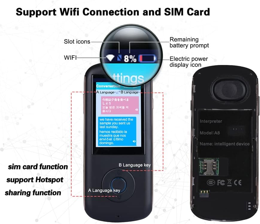 Portable Instant Voice Translator Device 38 Languages 3.0 Touch Screen White I16985
