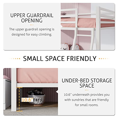 Black Twin Over Twin Size Loft Bunk Bed with Ladder and Guardrail C642