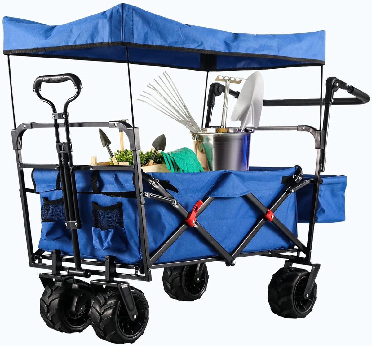 Heavy Duty Collapsible Garden Cart with 7 Wide Wheels (Black) M57192