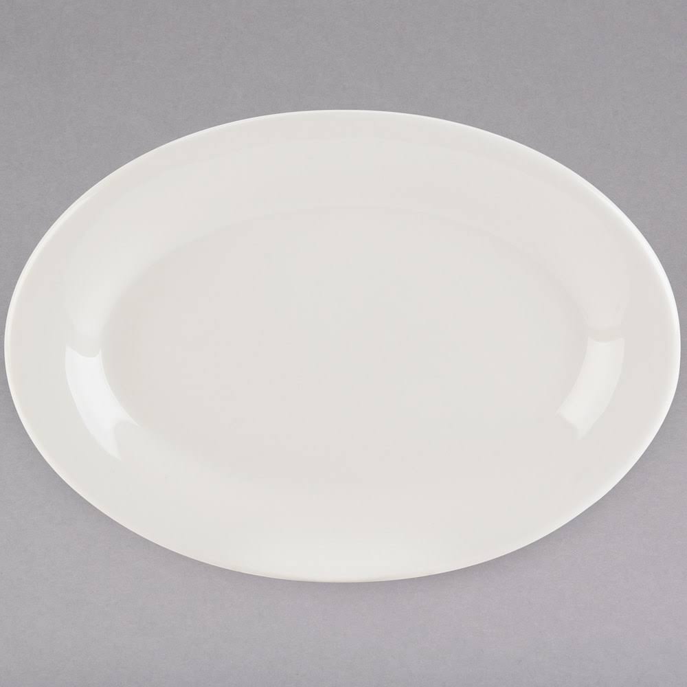 American White Eggshell Wide Rim Rolled Edge Oval China Platter R350958