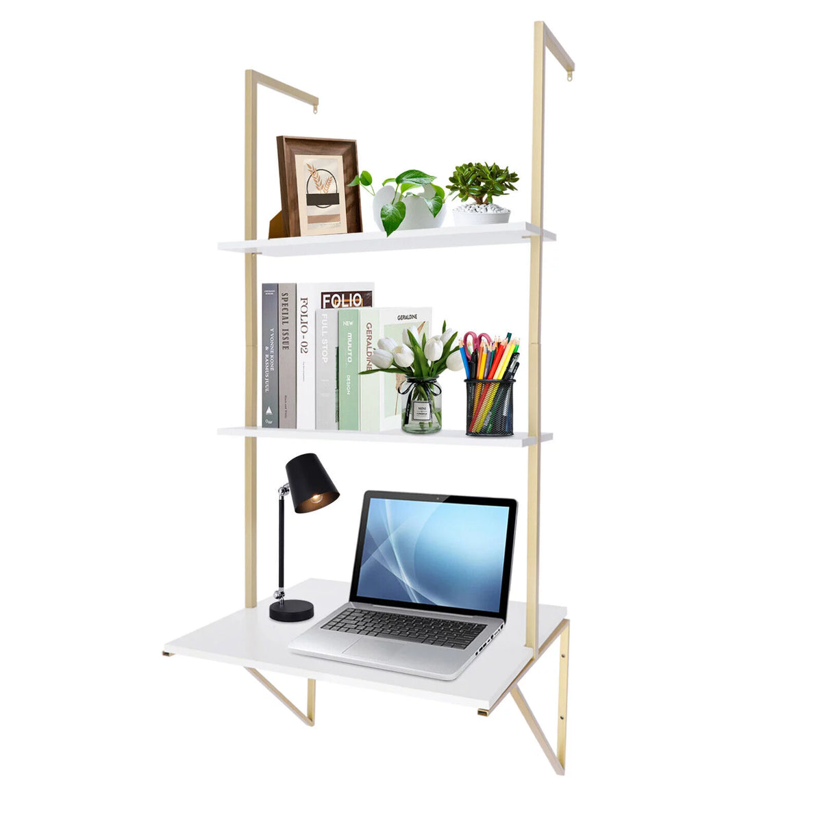 Wall-mounted 3 Tier White Ladder Desk V136