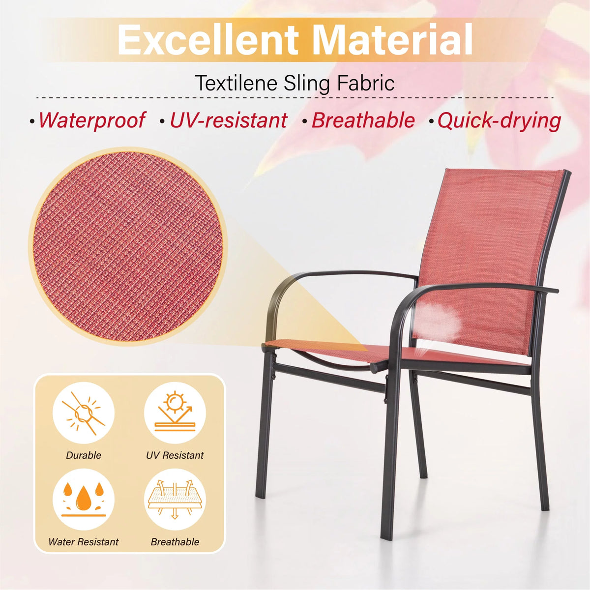 7 Piece Patio Dining Set with 6 Red Textilene Chairs B6184